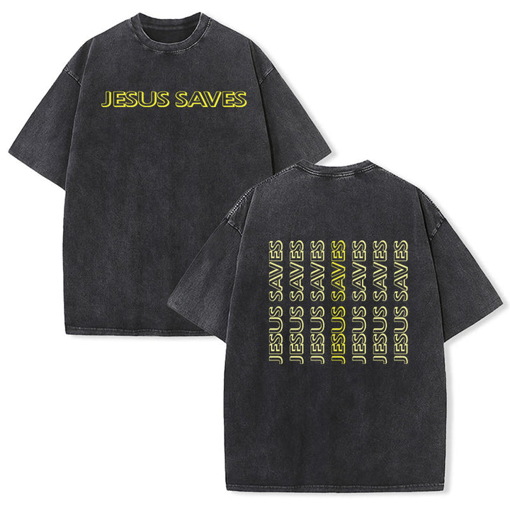 Christianartworkshop Jesus Saves Repeat Text Unisex Washed T-Shirt - Schwarz - 5XL - image 3