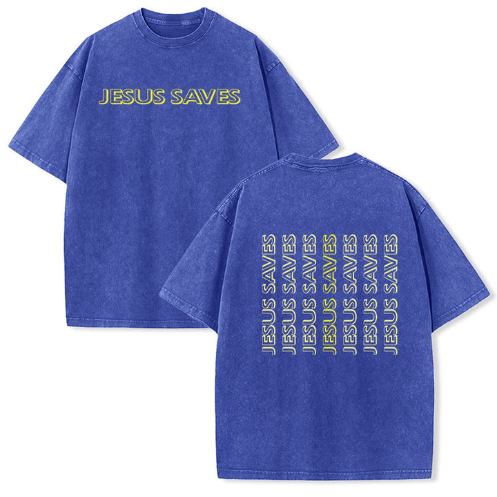 Christianartworkshop Jesus Saves Repeat Text Unisex Washed T-Shirt - Blau - 5XL - image 0