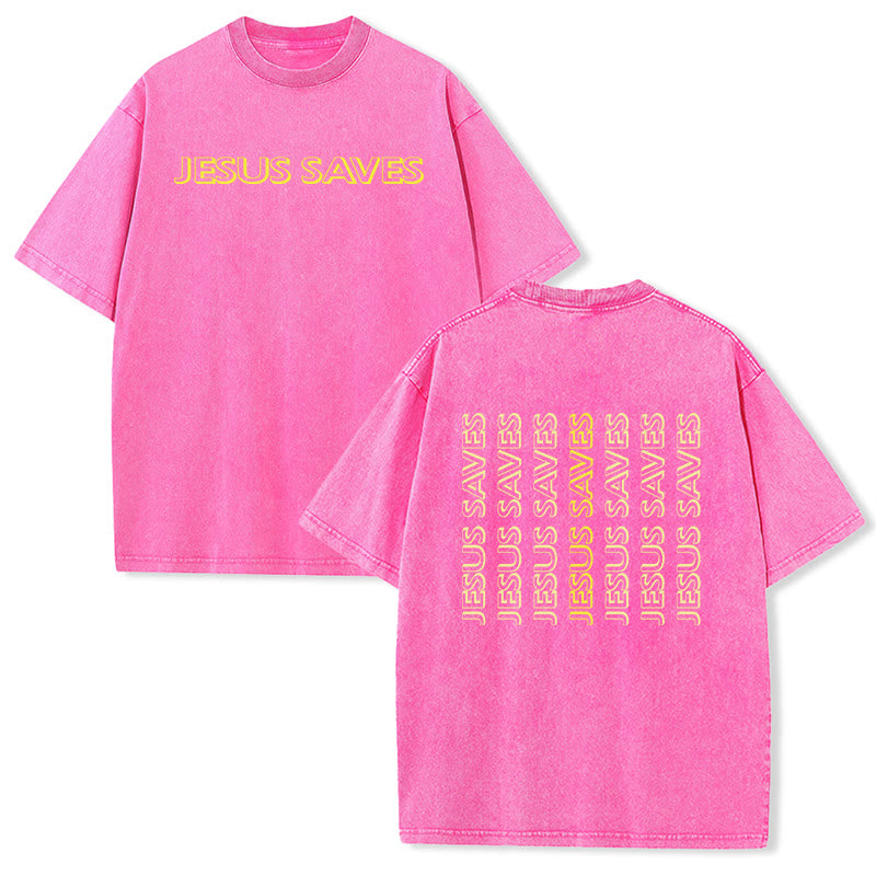 Christianartworkshop Jesus Saves Repeat Text Unisex Washed T-Shirt - Rosa - 5XL - image 24