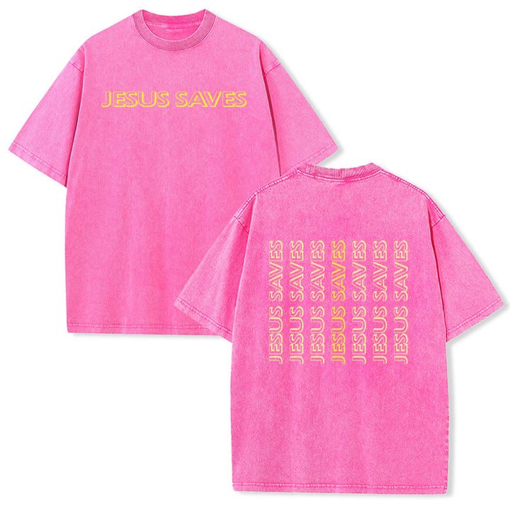 Christianartworkshop Jesus Saves Repeat Text Unisex Washed T-Shirt - Rosa - 5XL - image 24