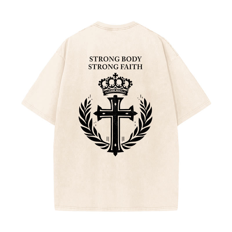 Christianartworkshop Starker Körper, starker Glaube, Kreuzkrone, Unisex-T-Shirt (vorgewaschen) - image 16