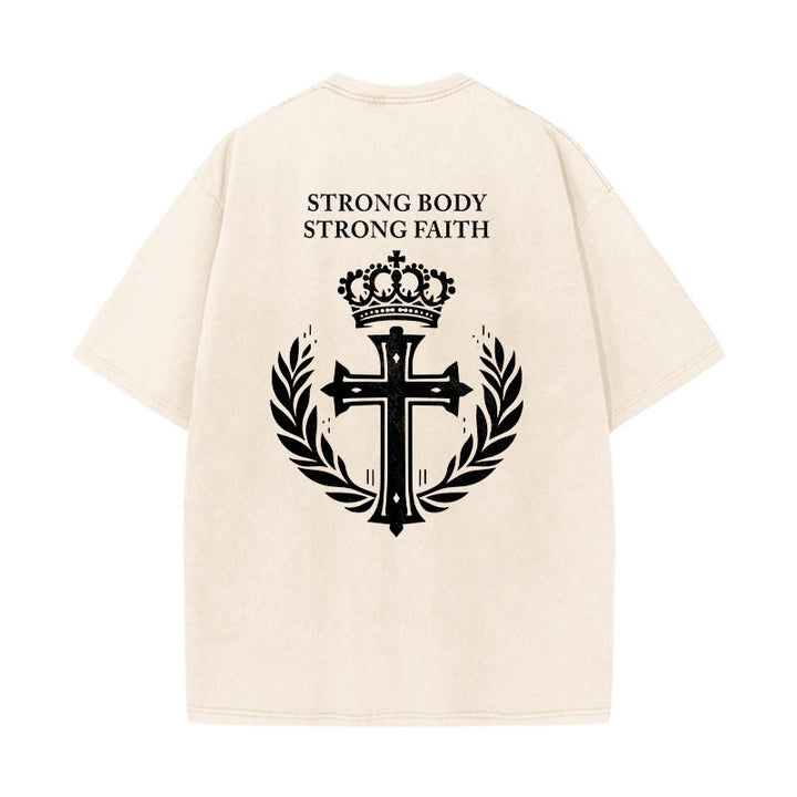 Christianartworkshop Starker Körper, starker Glaube, Kreuzkrone, Unisex-T-Shirt (vorgewaschen) - image 16