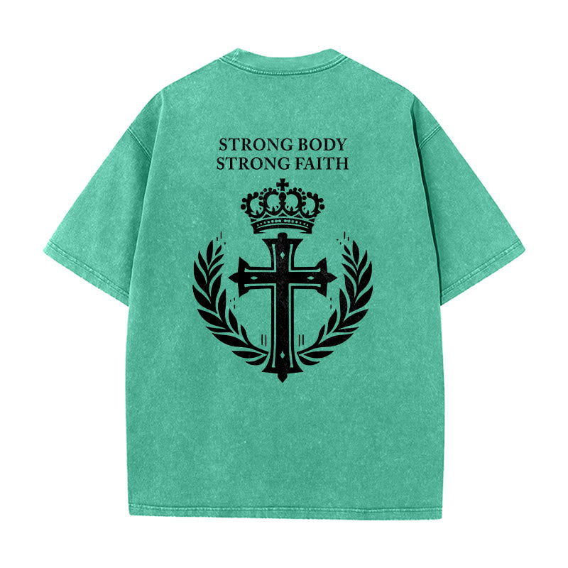 Christianartworkshop Starker Körper, starker Glaube, Kreuzkrone, Unisex-T-Shirt (vorgewaschen) - image 7