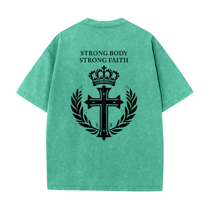 Christianartworkshop Starker Körper, starker Glaube, Kreuzkrone, Unisex-T-Shirt (vorgewaschen) - image 7