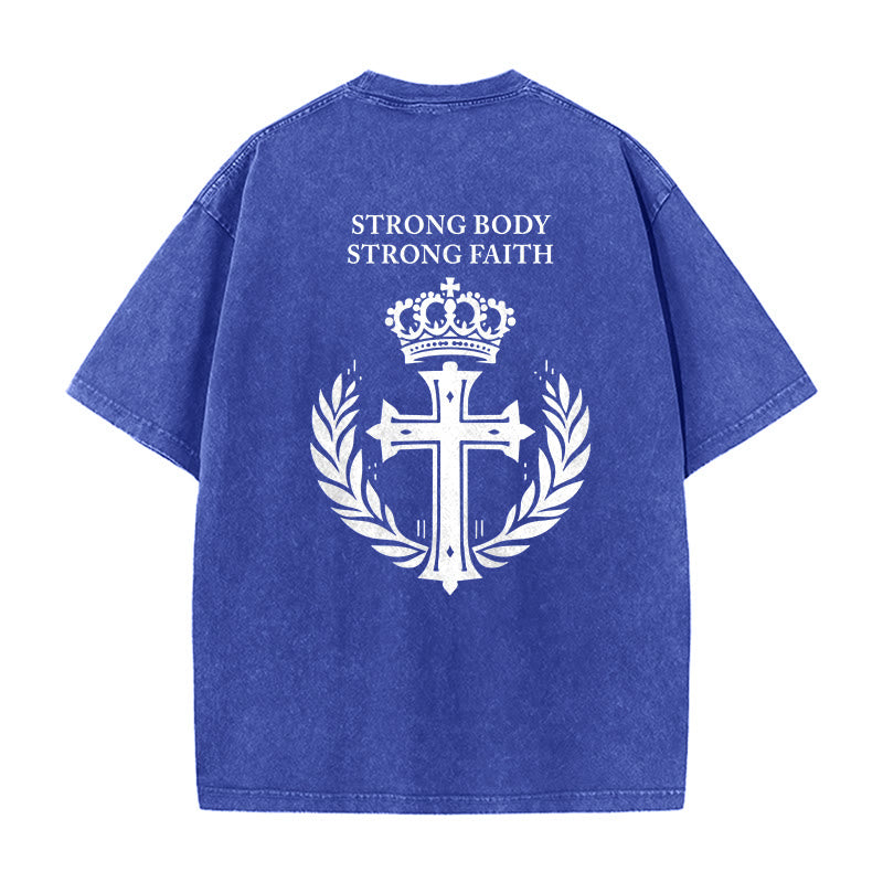 Christianartworkshop Starker Körper, starker Glaube, Kreuzkrone, Unisex-T-Shirt (vorgewaschen) - image 19