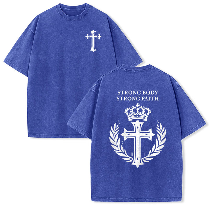 Christianartworkshop Starker Körper, starker Glaube, Kreuzkrone, Unisex-T-Shirt (vorgewaschen) - Blau - 5XL - image 18