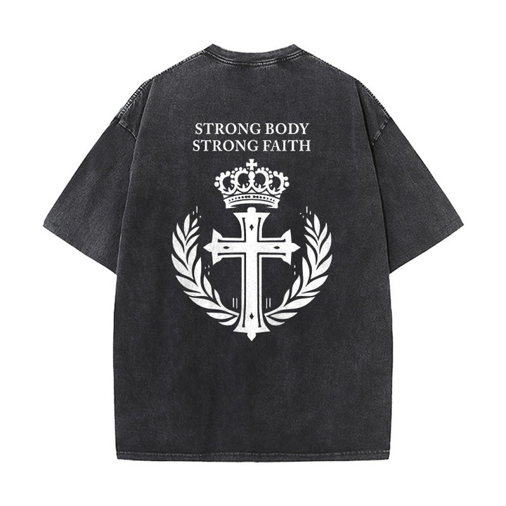 Christianartworkshop Starker Körper, starker Glaube, Kreuzkrone, Unisex-T-Shirt (vorgewaschen) - image 4