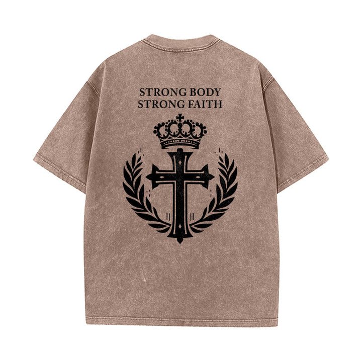 Christianartworkshop Starker Körper, starker Glaube, Kreuzkrone, Unisex-T-Shirt (vorgewaschen) - image 13