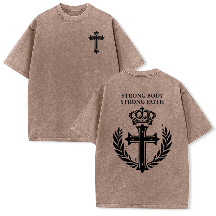 Christianartworkshop Starker Körper, starker Glaube, Kreuzkrone, Unisex-T-Shirt (vorgewaschen) - Braun - 5XL - image 12