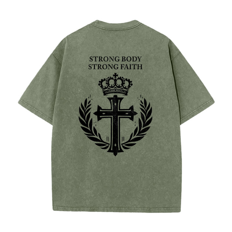 Christianartworkshop Starker Körper, starker Glaube, Kreuzkrone, Unisex-T-Shirt (vorgewaschen) - image 10