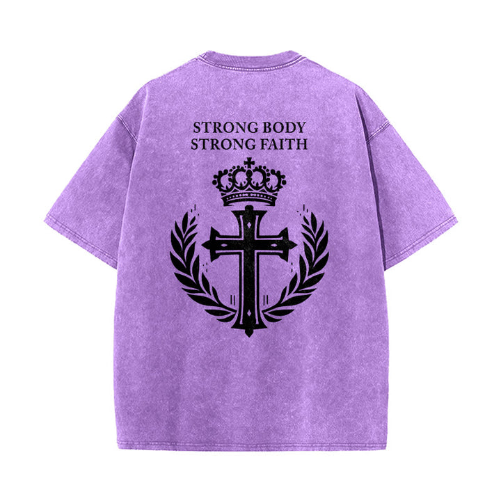 Christianartworkshop Starker Körper, starker Glaube, Kreuzkrone, Unisex-T-Shirt (vorgewaschen) - image 22