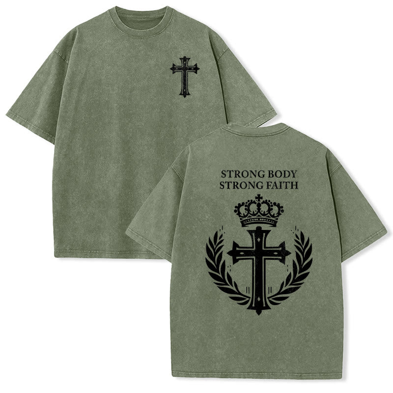 Christianartworkshop Starker Körper, starker Glaube, Kreuzkrone, Unisex-T-Shirt (vorgewaschen) - Armeegrün - 5XL - image 9