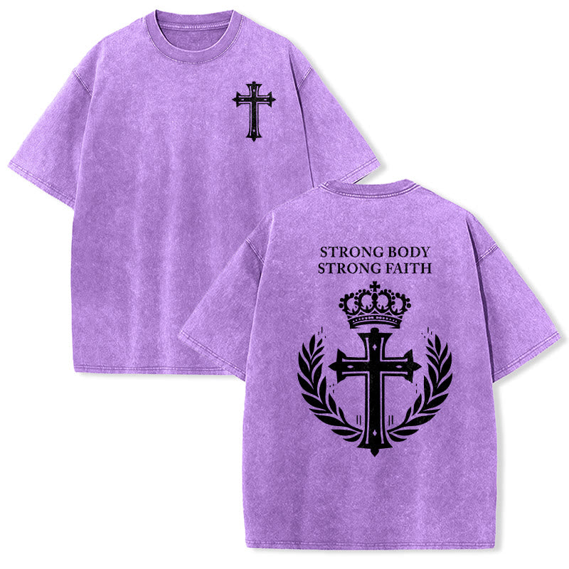 Christianartworkshop Starker Körper, starker Glaube, Kreuzkrone, Unisex-T-Shirt (vorgewaschen) - Lila - 5XL - image 21