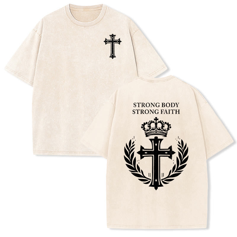 Christianartworkshop Starker Körper, starker Glaube, Kreuzkrone, Unisex-T-Shirt (vorgewaschen) - Beige - 5XL - image 15