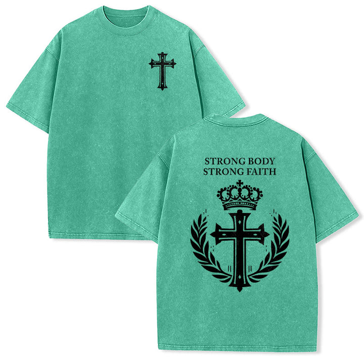 Christianartworkshop Starker Körper, starker Glaube, Kreuzkrone, Unisex-T-Shirt (vorgewaschen) - Grün - 5XL - image 6