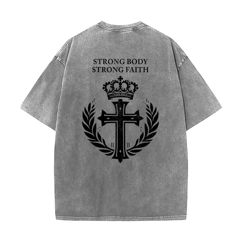 Christianartworkshop Starker Körper, starker Glaube, Kreuzkrone, Unisex-T-Shirt (vorgewaschen) - image 1