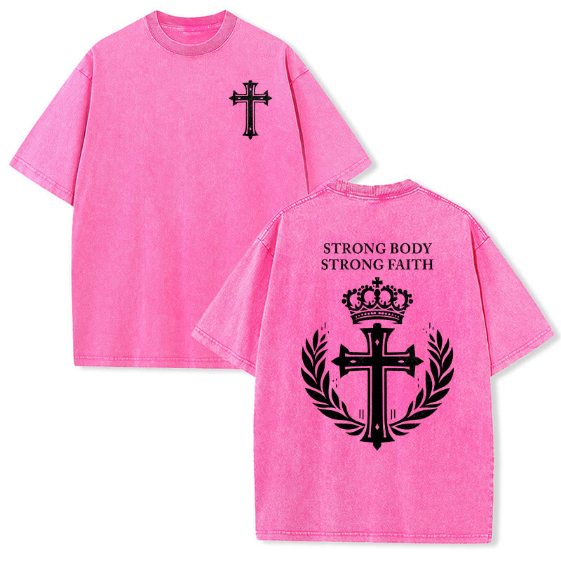 Christianartworkshop Starker Körper, starker Glaube, Kreuzkrone, Unisex-T-Shirt (vorgewaschen) - Rosa - 5XL - image 24