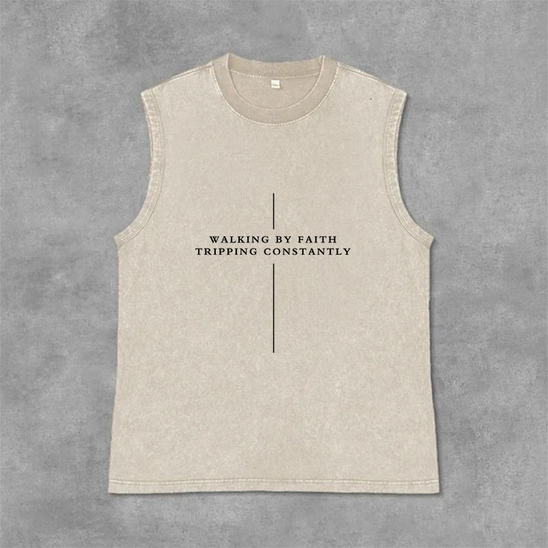 Christianartworkshop Walking By Faith Stolpern Ständig Kreuz Unisex Waschtes Tanktop - Beige - 2XL - image 0