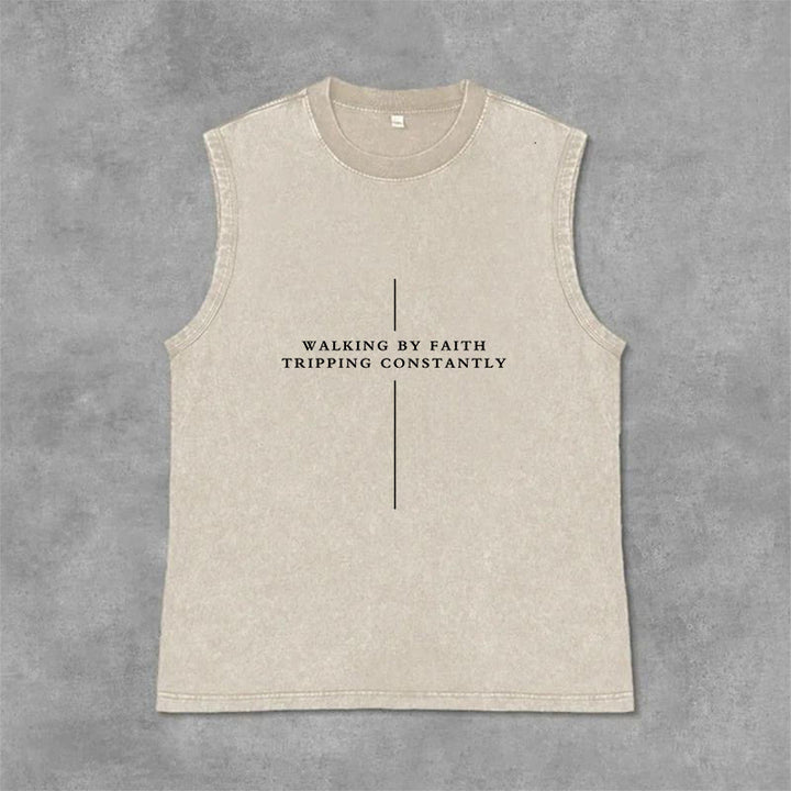 Christianartworkshop Walking By Faith Stolpern Ständig Kreuz Unisex Waschtes Tanktop - Beige - 2XL - image 0