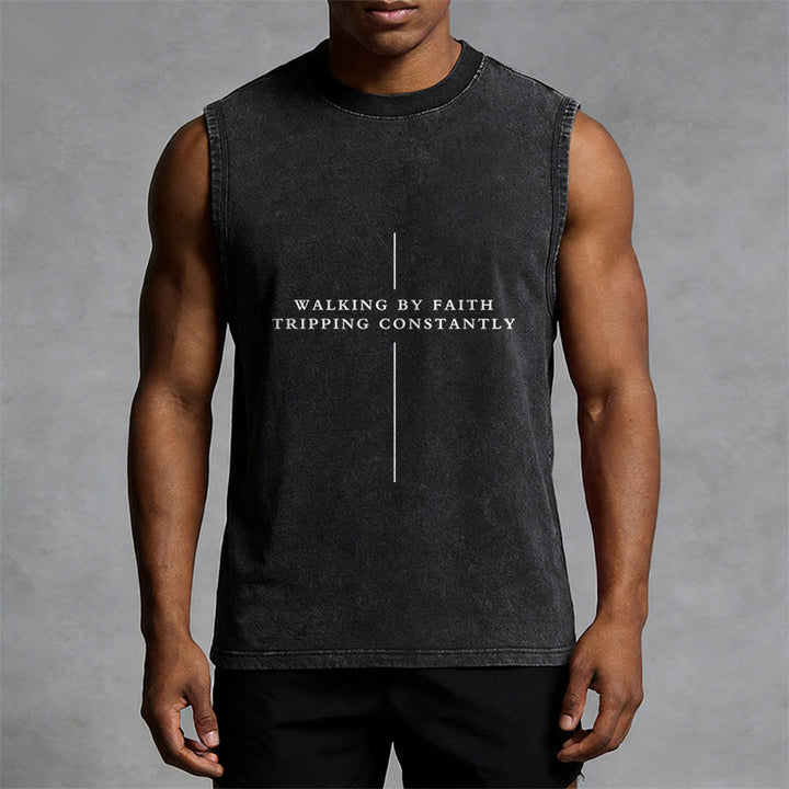 Christianartworkshop Walking By Faith Stolpern Ständig Kreuz Unisex Waschtes Tanktop - image 5