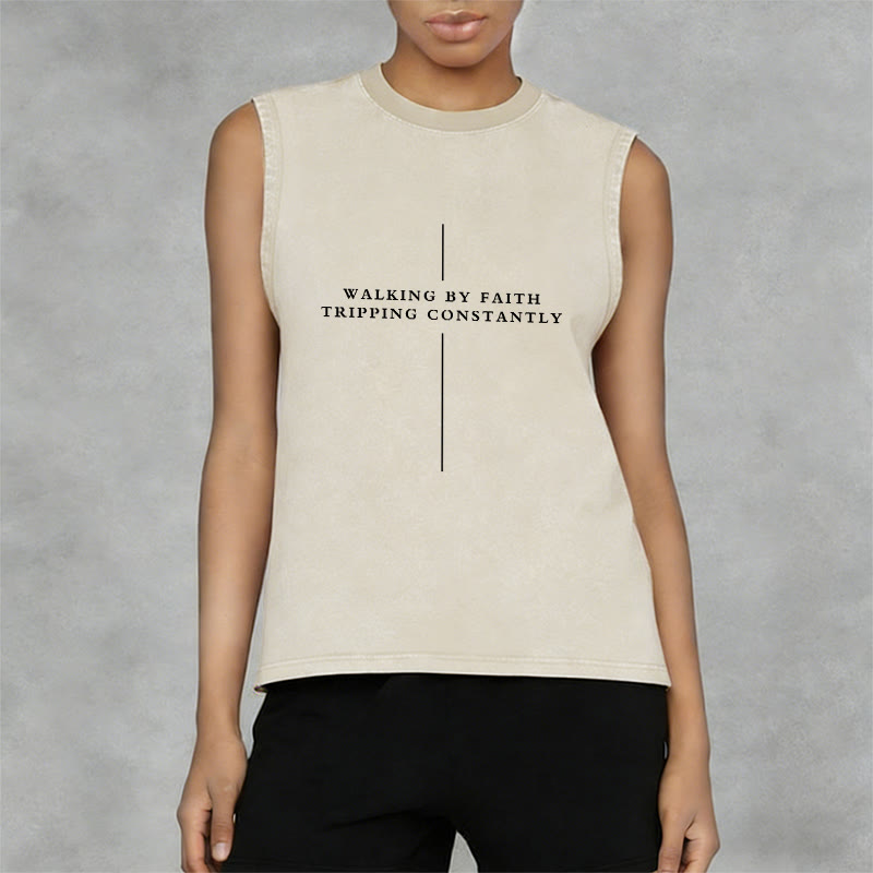 Christianartworkshop Walking By Faith Stolpern Ständig Kreuz Unisex Waschtes Tanktop - image 2