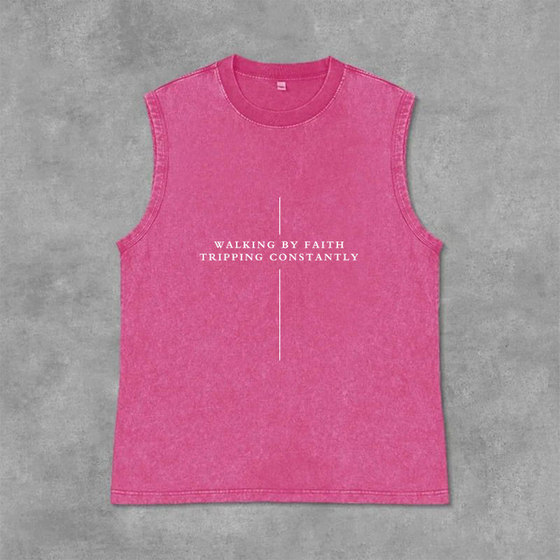 Christianartworkshop Walking By Faith Tripping Constantly Cross Unisex Washed Tank Top - Rosa - 2XL - image 12