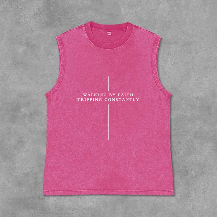 Christianartworkshop Walking By Faith Tripping Constantly Cross Unisex Washed Tank Top - Rosa - 2XL - image 12