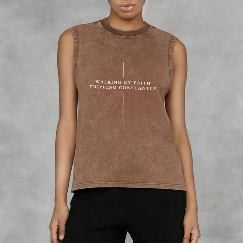 Christianartworkshop Walking By Faith Tripping Constantly Cross Unisex Washed Tank Top - image 11