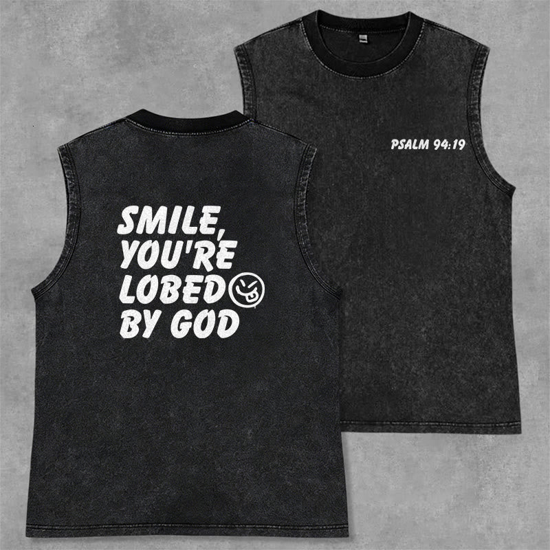 Christianartworkshop „ Lächle, du bist von Gott geliebt“ Unisex-Tanktop (gewaschen) - Schwarz - 2XL - image 0