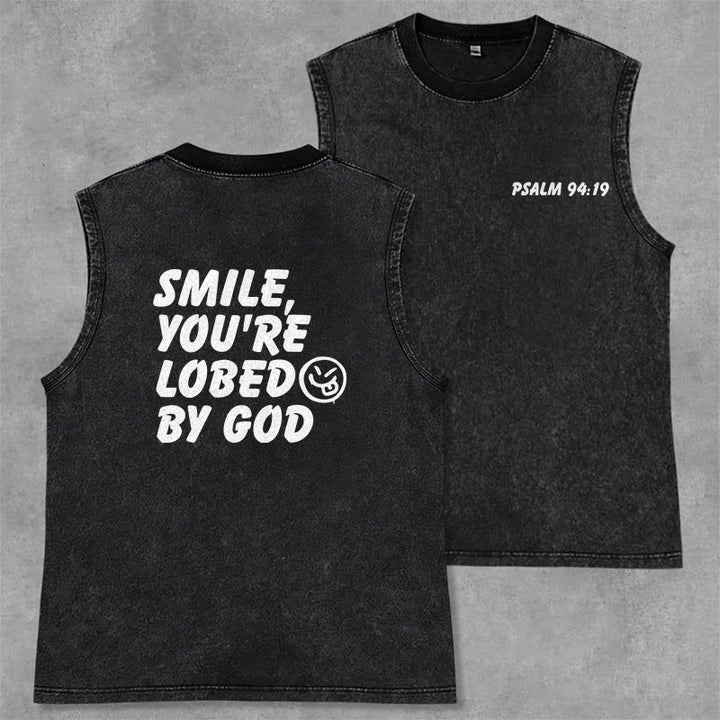 Christianartworkshop „ Lächle, du bist von Gott geliebt“ Unisex-Tanktop (gewaschen) - Schwarz - 2XL - image 0