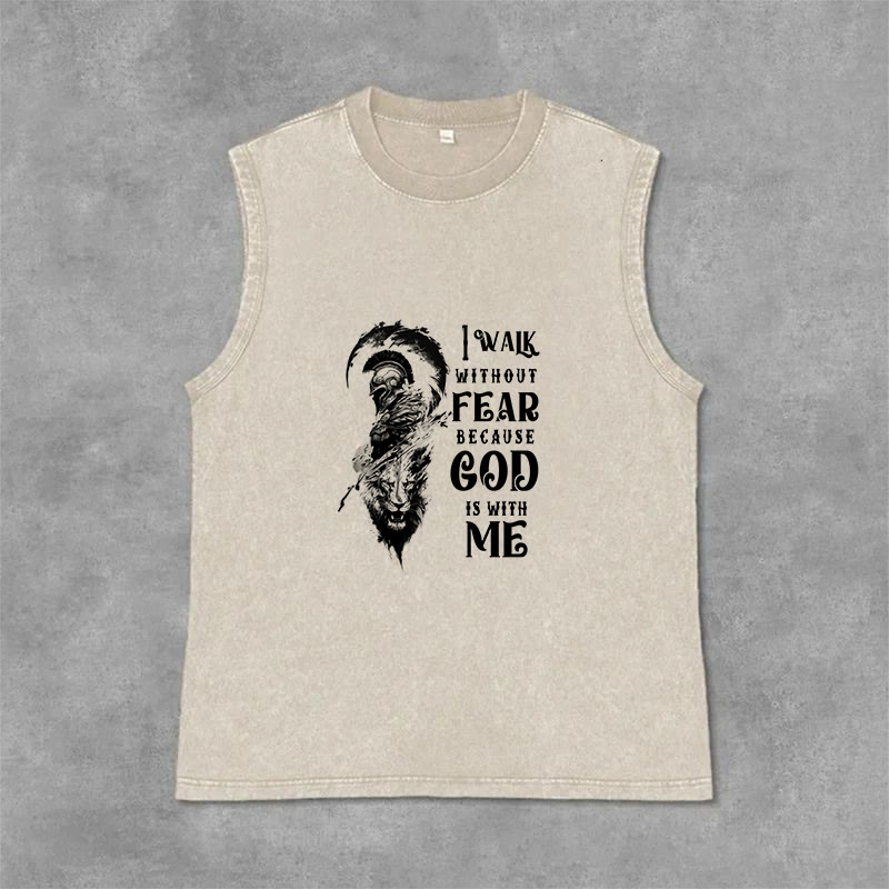 Christianartworkshop Ich gehe ohne Furcht Gott ist mit mir Unisex-Tanktop (gewaschen) - Beige - 2XL - image 0