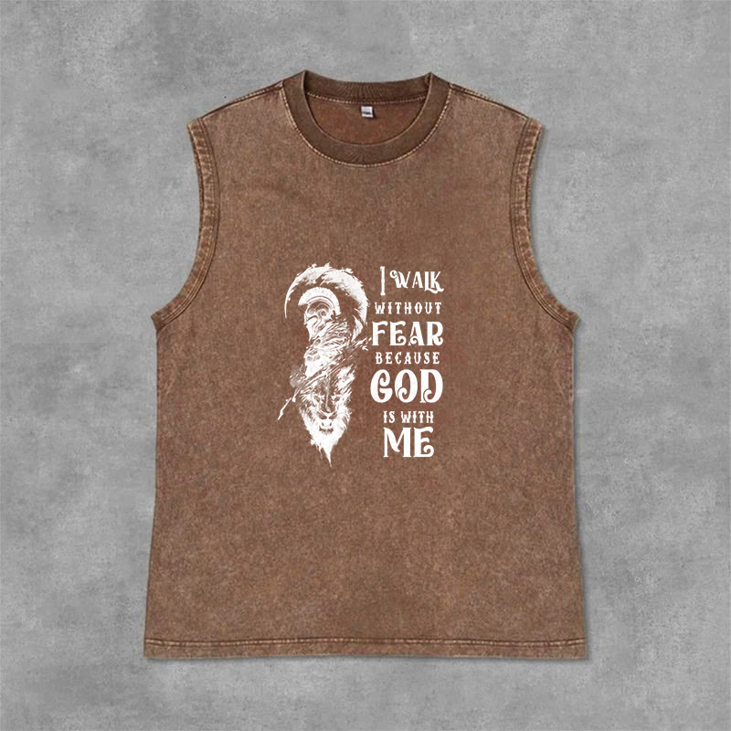 Christianartworkshop Ich gehe ohne Furcht Gott ist mit mir Unisex-Tanktop (gewaschen) - Braun - 2XL - image 9