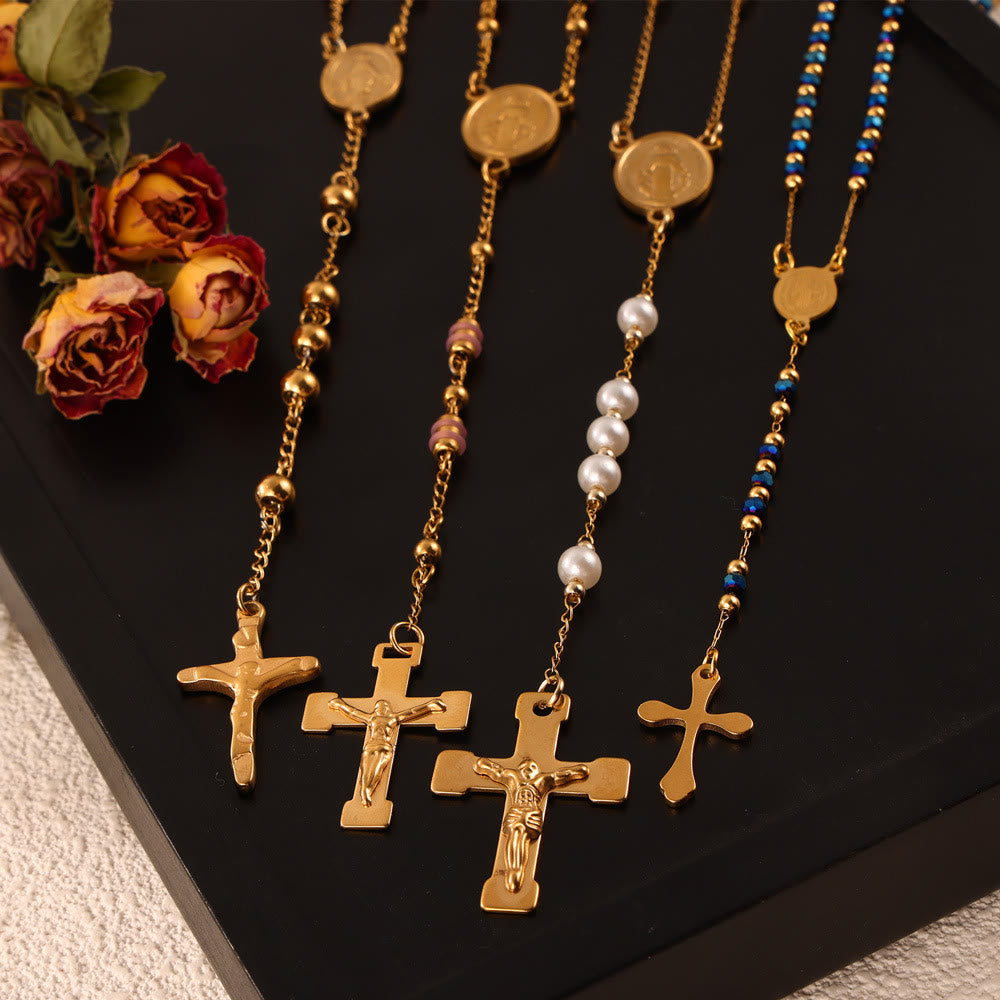 Christianartworkshop Tragbare Rosenkranz-Perlenkette: Goldfarbenes Metall für die tägliche spirituelle Verbindung - image 1