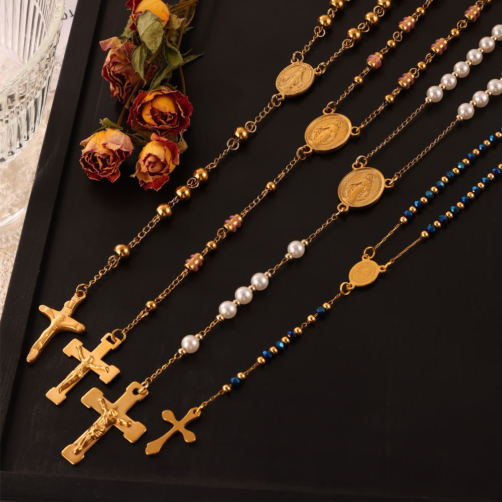 Christianartworkshop Tragbare Rosenkranz-Perlenkette: Goldfarbenes Metall für die tägliche spirituelle Verbindung - image 0