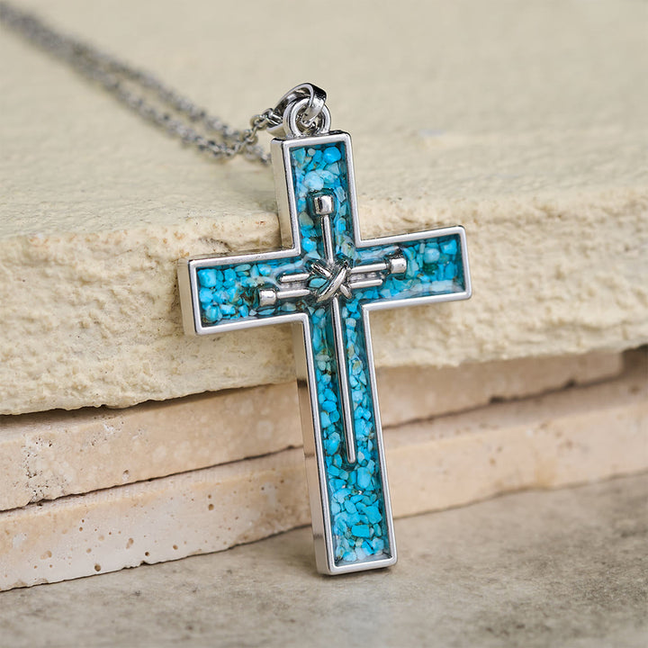 Christianartworkshop Halskette mit Nagelkreuz und Türkiseinlage: Ein Symbol für Christi aufopfernde Liebe - Blau - image 0