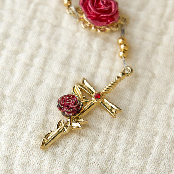 Christianartworkshop Rosenquarz-Rosenkranz mit emaillierten Rosen: Ein Symbol des Glaubens und der unerschütterlichen Liebe - image 5