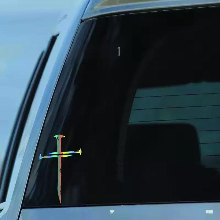 Christianartworkshop Vinylaufkleber mit abgenutztem Kreuz: Wetterbeständig für die Autoscheibe - Regenbogenlaser - image 6