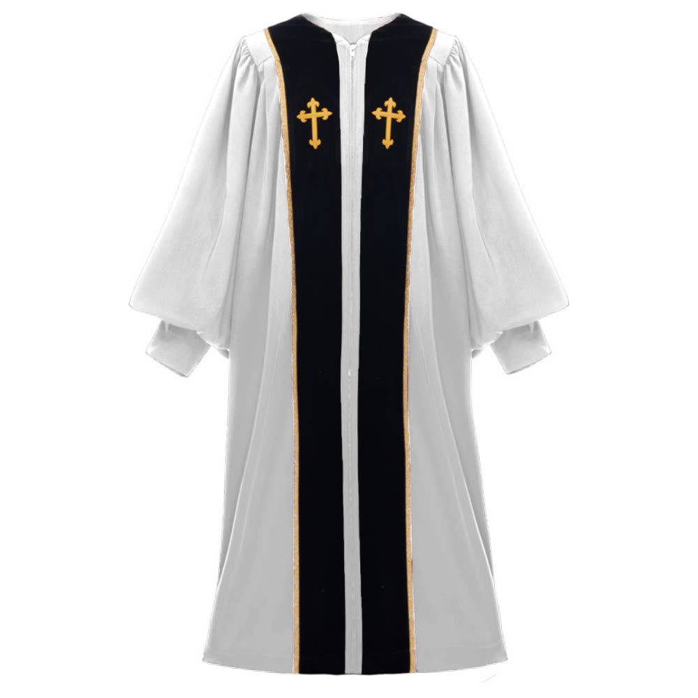 Traditionelle, mehrfarbige Kirchenkutte von Christianartworkshop mit goldenem Kreuz und Verzierungen - 2XL - Weiß - image 14