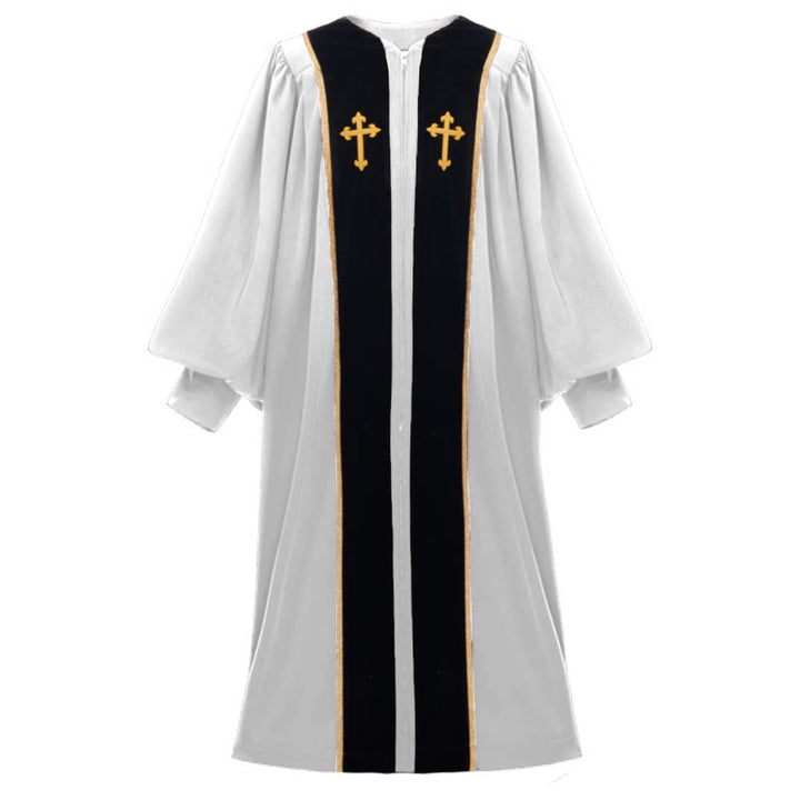 Traditionelle, mehrfarbige Kirchenkutte von Christianartworkshop mit goldenem Kreuz und Verzierungen - 2XL - Weiß - image 14