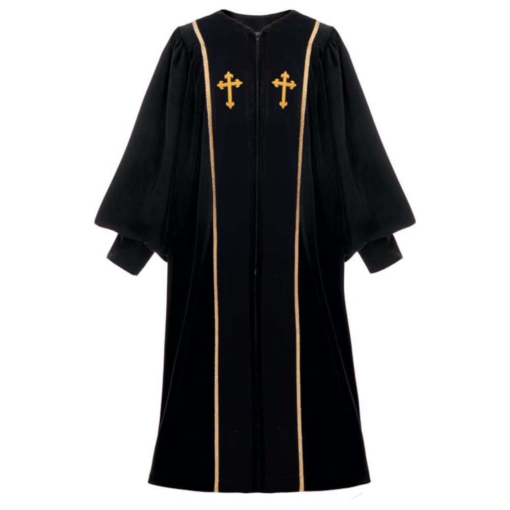 Traditionelle, mehrfarbige Kirchenkutte von Christianartworkshop mit goldenem Kreuz und Verzierungen - 2XL - Schwarz - image 15
