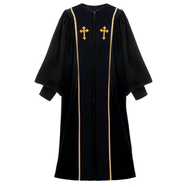 Traditionelle, mehrfarbige Kirchenkutte von Christianartworkshop mit goldenem Kreuz und Verzierungen - 2XL - Schwarz - image 15