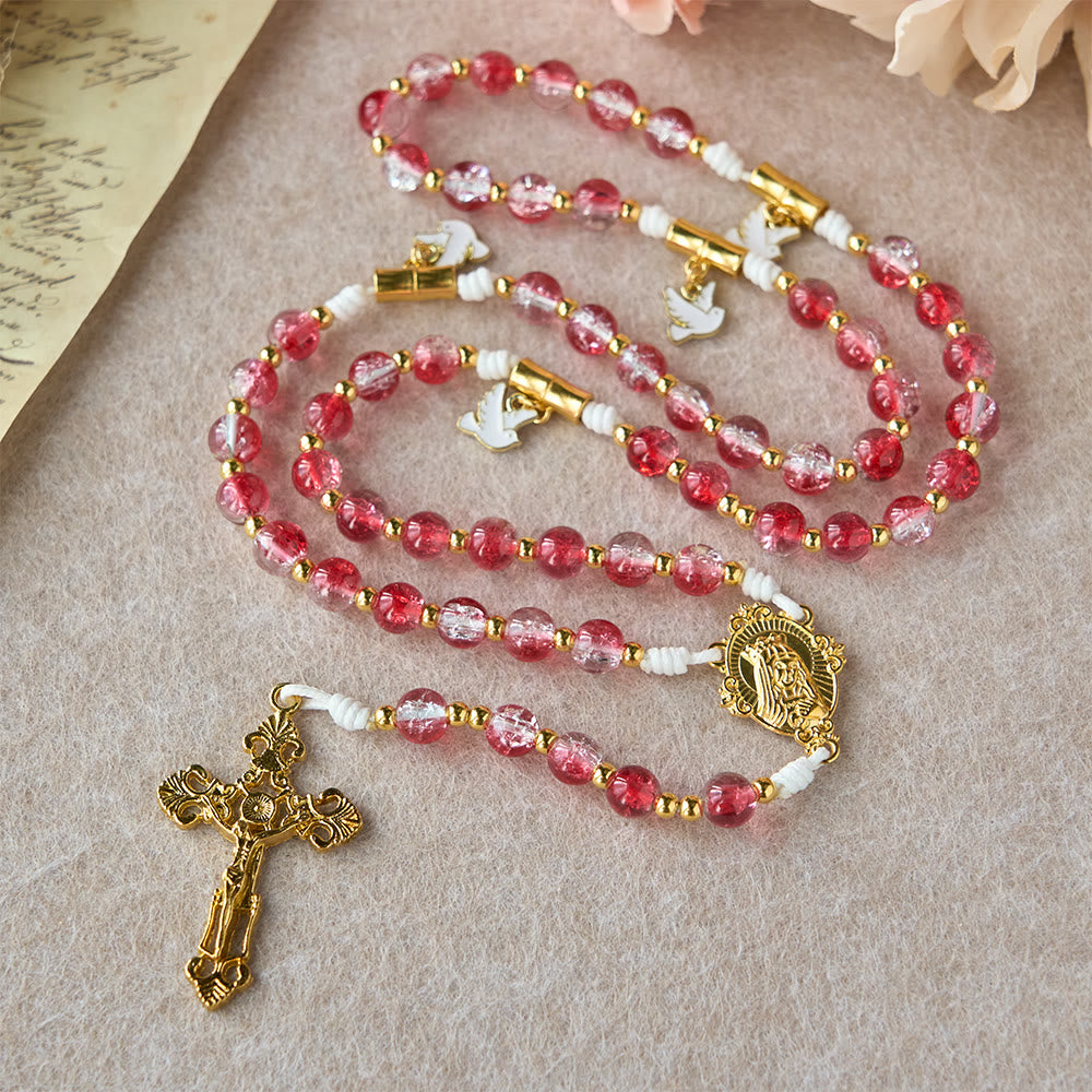 Christianartworkshop Rosenkranz mit roter Glasperle, Heiliger Geist, Taube, Unsere Liebe Frau: Verkörperung heiliger Liebe und lebendiger Hingabe - image 3