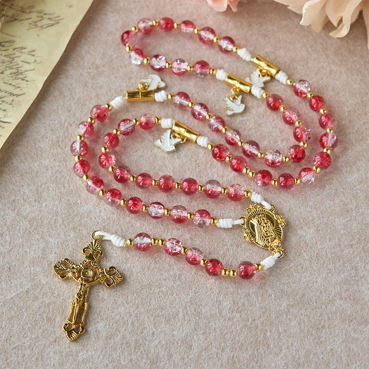Christianartworkshop Rosenkranz mit roter Glasperle, Heiliger Geist, Taube, Unsere Liebe Frau: Verkörperung heiliger Liebe und lebendiger Hingabe - image 3
