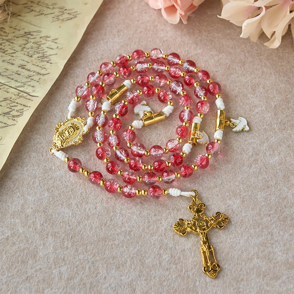 Christianartworkshop Rosenkranz mit roter Glasperle, Heiliger Geist, Taube, Unsere Liebe Frau: Verkörperung heiliger Liebe und lebendiger Hingabe - image 2