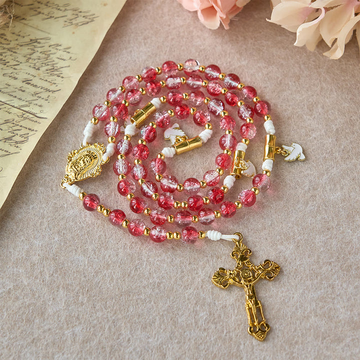 Christianartworkshop Rosenkranz mit roter Glasperle, Heiliger Geist, Taube, Unsere Liebe Frau: Verkörperung heiliger Liebe und lebendiger Hingabe - image 2