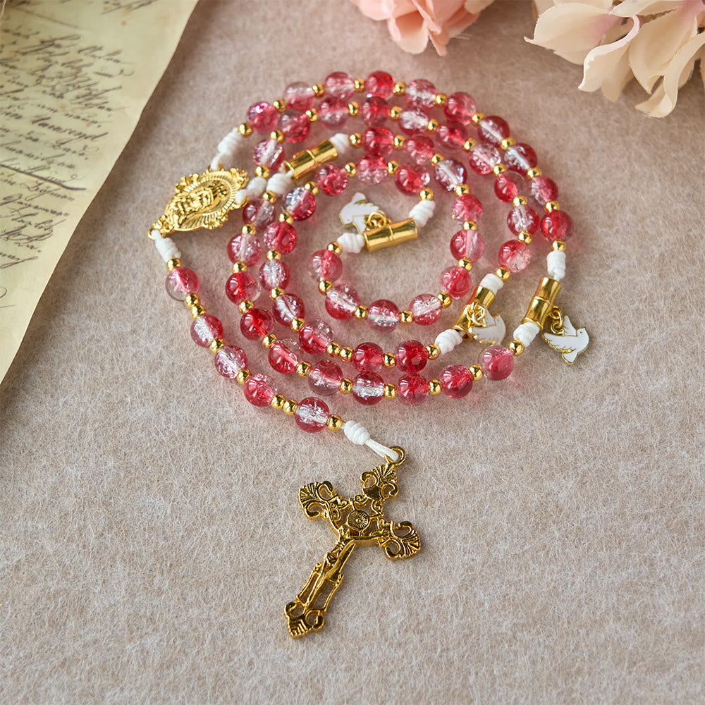 Christianartworkshop Rosenkranz mit roter Glasperle, Heiliger Geist, Taube, Unsere Liebe Frau: Verkörperung heiliger Liebe und lebendiger Hingabe - image 5