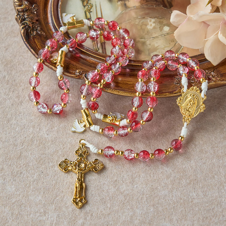 Christianartworkshop Rosenkranz mit roter Glasperle, Heiliger Geist, Taube, Unsere Liebe Frau: Verkörperung heiliger Liebe und lebendiger Hingabe - image 4