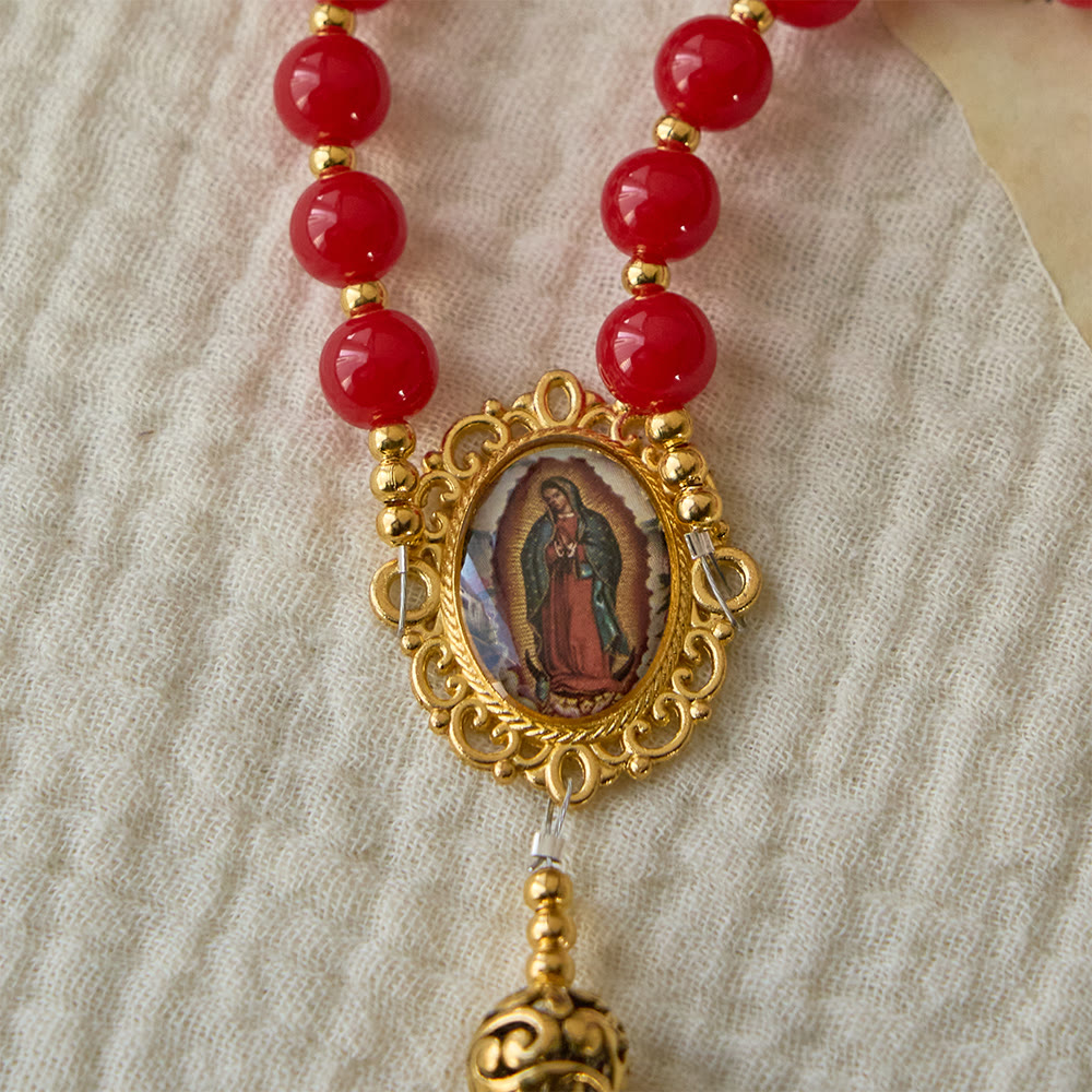 Christianartworkshop Rosenkranz mit der Taube des Heiligen Geistes: Rote Perlen und goldfarbenes Kruzifix für andächtiges Gebet - image 4