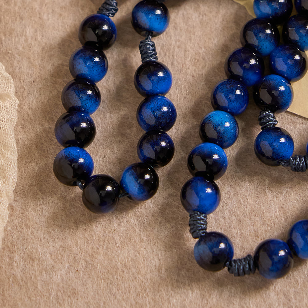Christianartworkshop Rosenkranz aus blauem Tigerauge mit silberfarbenem Kruzifix: Ein Symbol für Gottes unerschütterliche Stärke - image 7