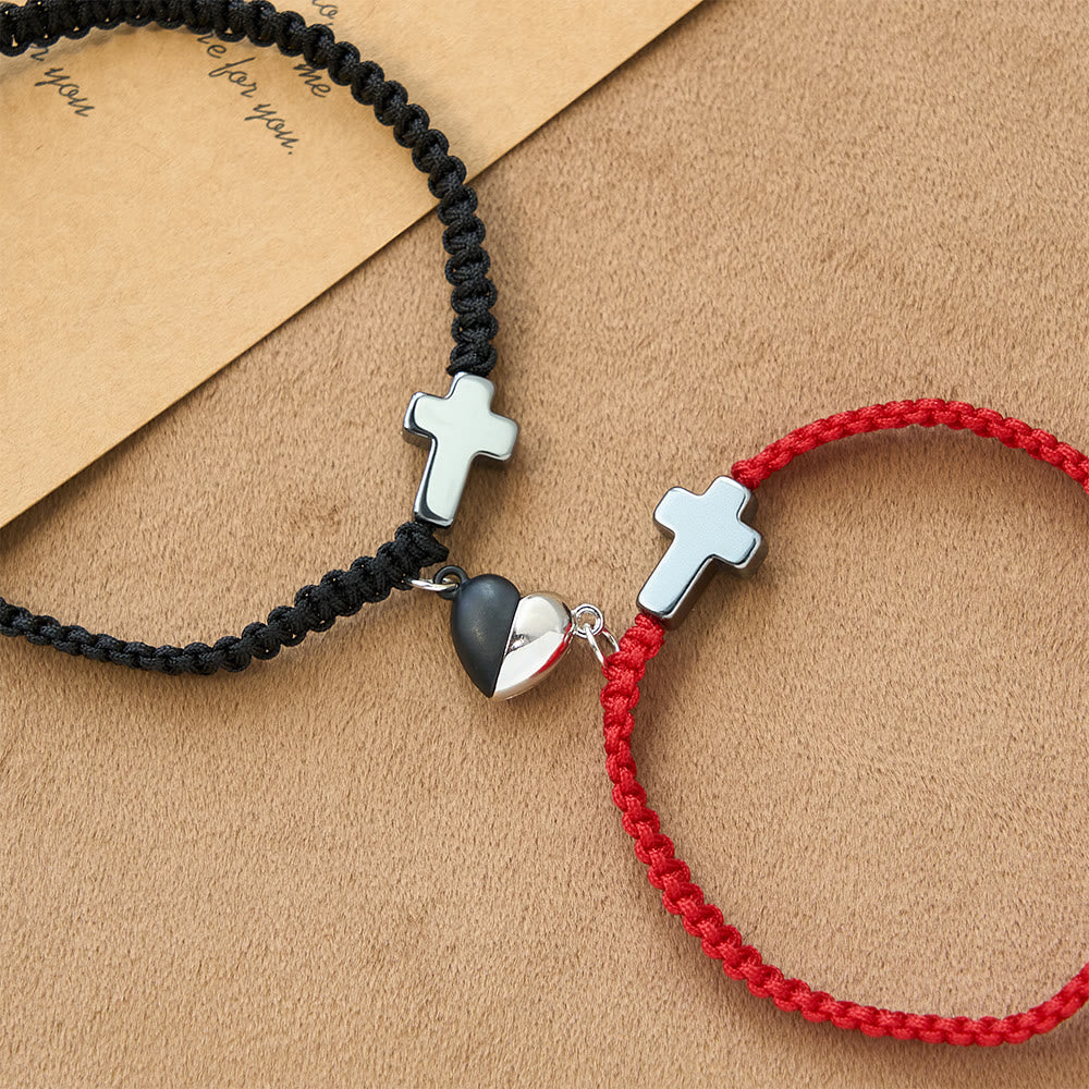 Christianartworkshop Magnetisches Herz-Kreuz-Armband-Set: Ein Symbol heiliger Verbundenheit und ewiger Liebe - Rot + Schwarz - image 0